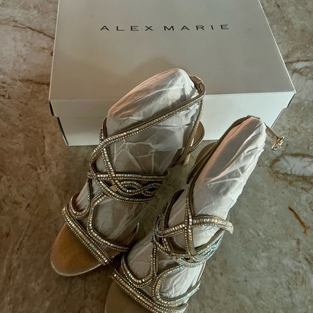 Alex Marie Tan Beaded Strappy Heels